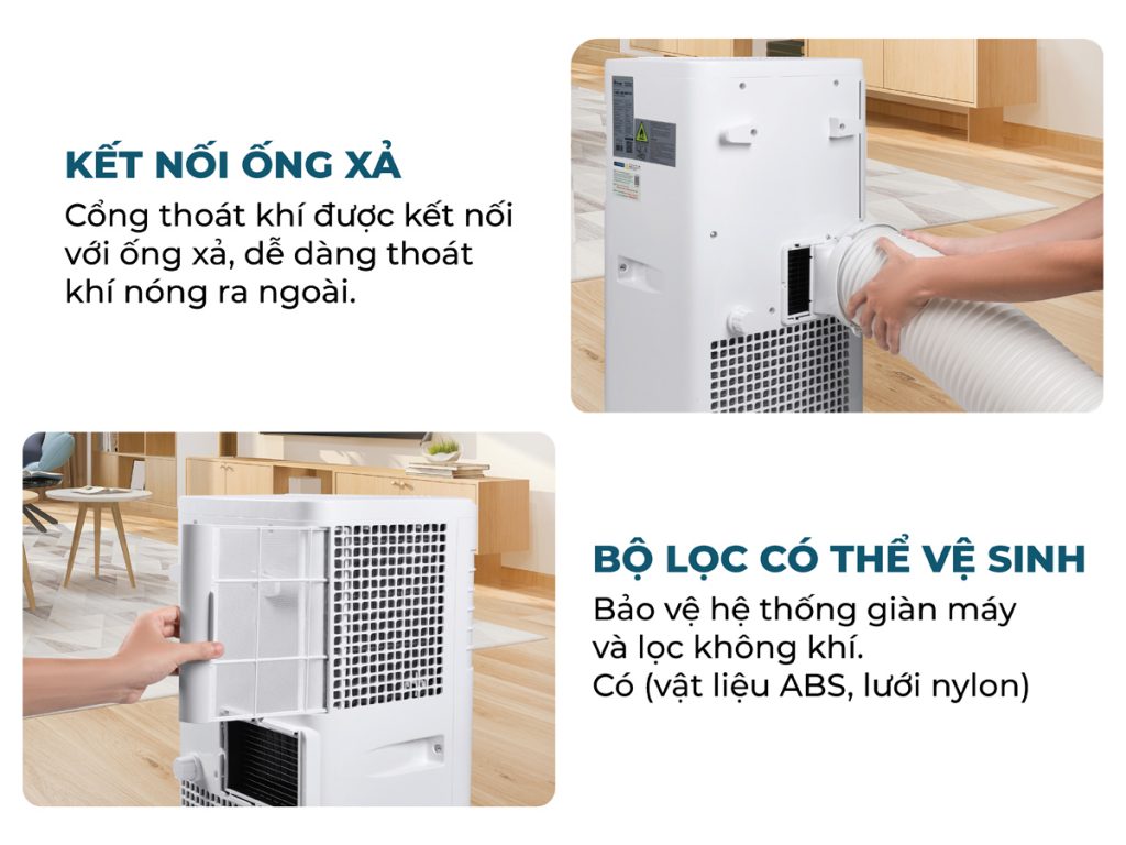 Chi tiết ống xả hơi nóng của điều hoà di động Fujie MAPC7